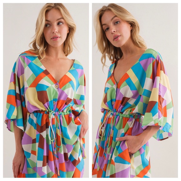 32 V-Neck Multicolor Print Dress - Picture 3 of 3